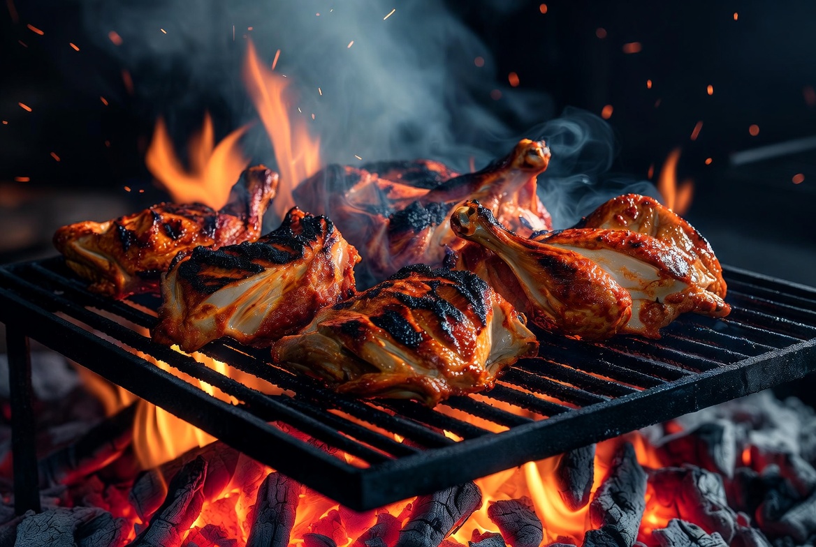 Charcoal grilling chicken over open flame at Fiestas Chicken Johannesburg